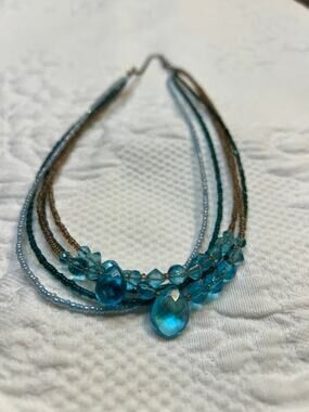 Blue and Silver Wire Beaded 5 Strand Necklace